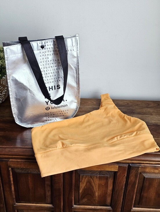 lululemon athletica Other - Lululemon One Shoulder Sports Bra Size 12 Orange + Silver Yoga Tote Bag